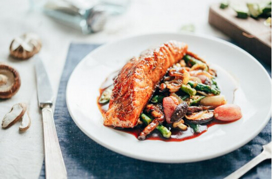 怎么做照烧<a href=/shicai/shuichanpin/SanWenYu/index.html target=_blank><u>三文鱼</u></a>配时蔬?