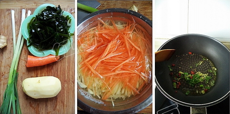 <a href=/shicai/diaoweipin/Cu/index.html target=_blank><u>醋</u></a>溜<a href=/shicai/shuichanpin/HaiDai/index.html target=_blank><u>海带</u></a>三丝步骤1-3