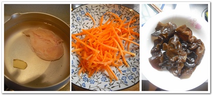 凉拌<a href=/shicai/shucai/MuEr/index.html target=_blank><u>木耳</u></a>鸡丝步骤1-3