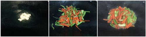 红<a href=/shicai/shucai/LuoBo/index.html target=_blank><u>萝卜</u></a><a href=/shicai/shucai/QinCai/index.html target=_blank><u>芹菜</u></a>炒瘦肉步骤3-4
